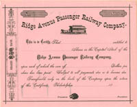 Ridge Avenue Passenger Railway Co. - Unissued Railroad Stock Certificate
